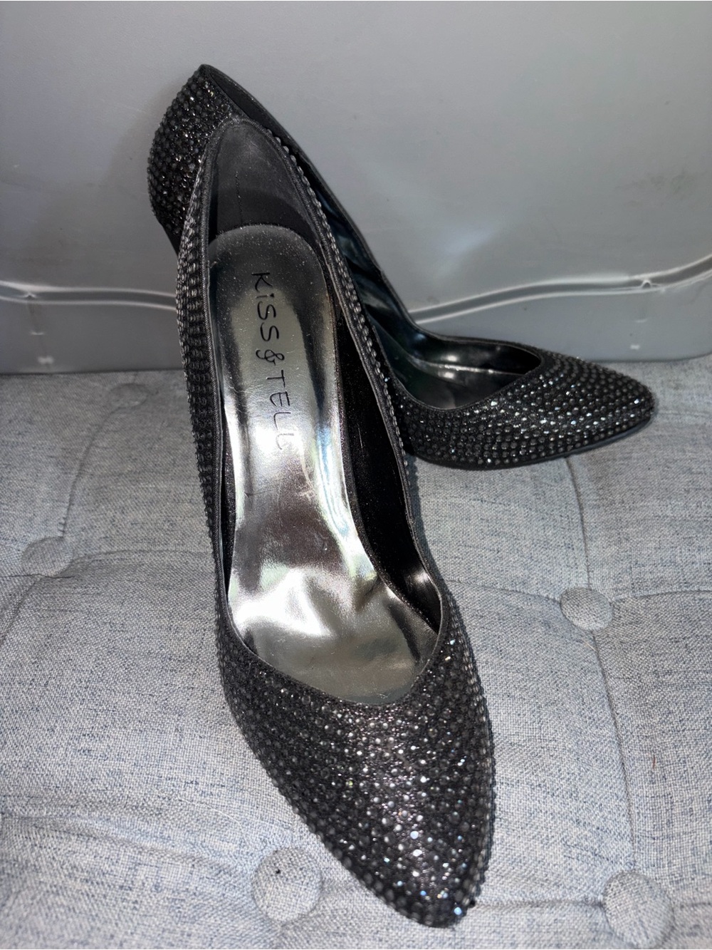 Kiss & Tell Black Crystal Embellished Pointed-Toe Pumps